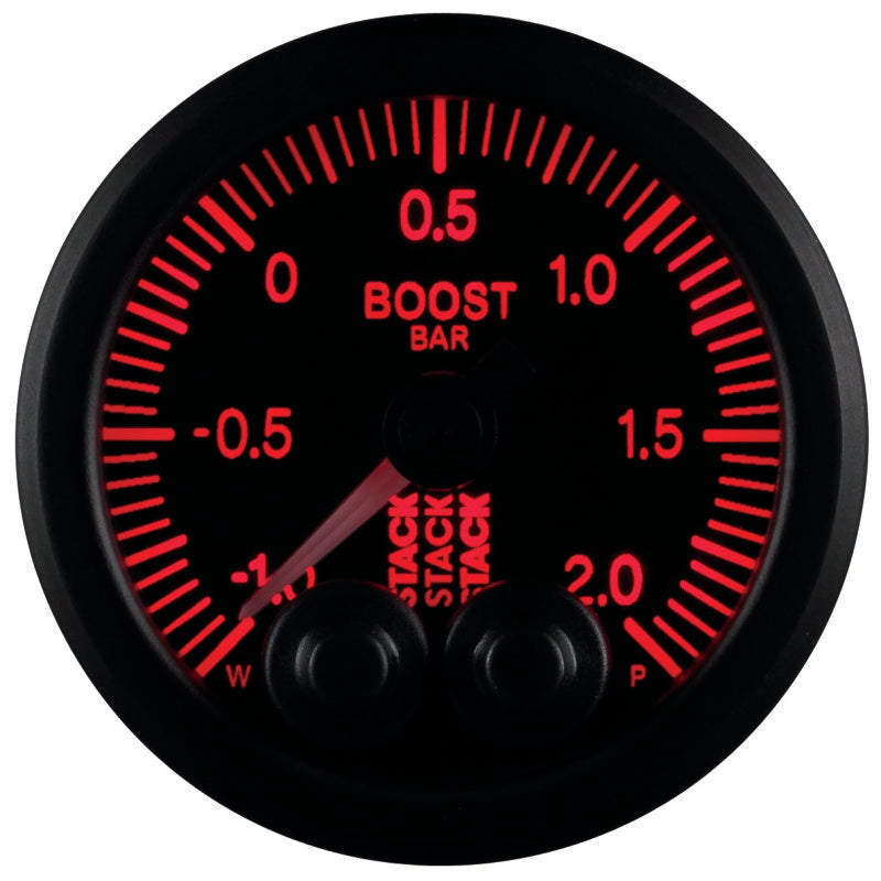 Autometer Stack 52mm -1 to +2 Bar (Incl T-Fitting) Pro-Control Boost Pressure Gauge - Black - Burkken Auto Parts