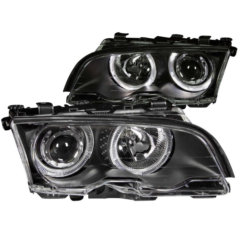 ANZO 1999-2001 BMW 3 Series E46 Projector Headlights w/ Halo Black - Burkken Auto Parts