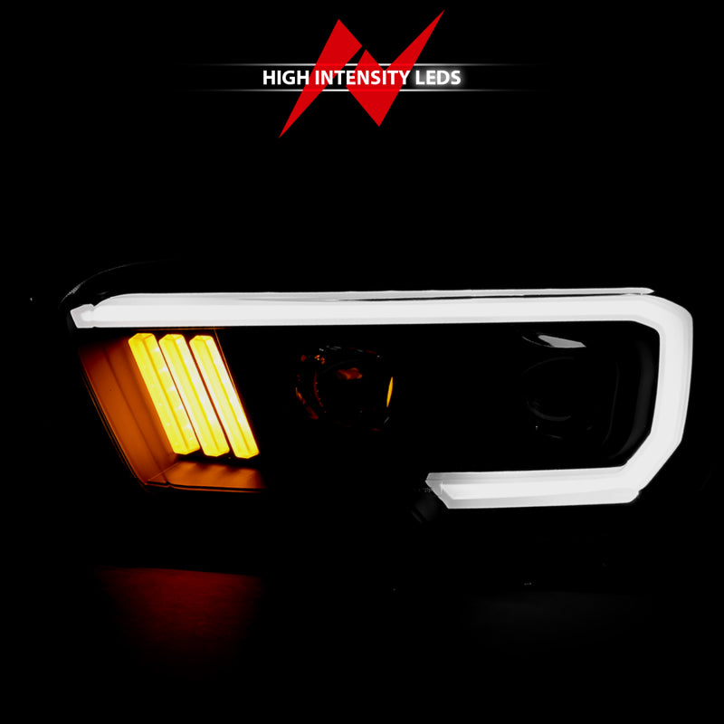 ANZO 2016-2017 Toyota Tacoma Projector Headlights w/ Plank Style Design Black/Amber w/ DRL - Burkken Auto Parts