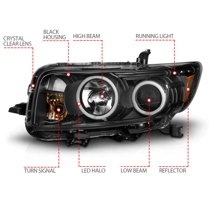 ANZO 2008-2010 Scion Xb Projector Headlights w/ Halo Black - Burkken Auto Parts