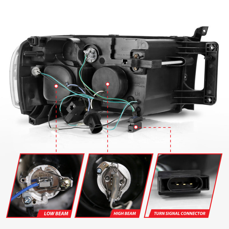 ANZO 2002-2005 Dodge Ram 1500 Projector Headlights w/ Halo Chrome Clear Amber - Burkken Auto Parts