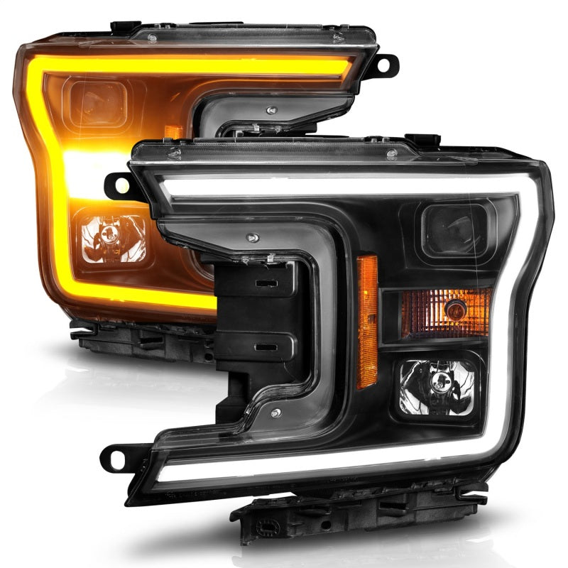 ANZO 2018-2020 Ford F-150 Projector Headlight w/ Plank Style Switchback Black Housing - Burkken Auto Parts