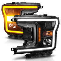 ANZO 2018-2020 Ford F-150 Projector Headlight w/ Plank Style Switchback Black Housing - Burkken Auto Parts