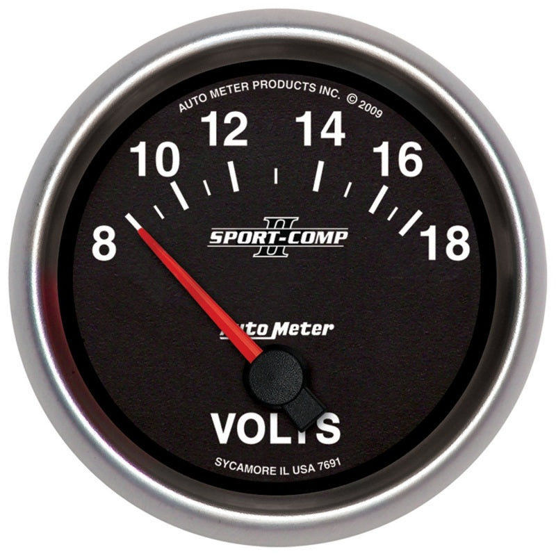Autometer Sport-Comp II 2-5/8in 18V Electrical Voltmeter Gauge - Burkken Auto Parts