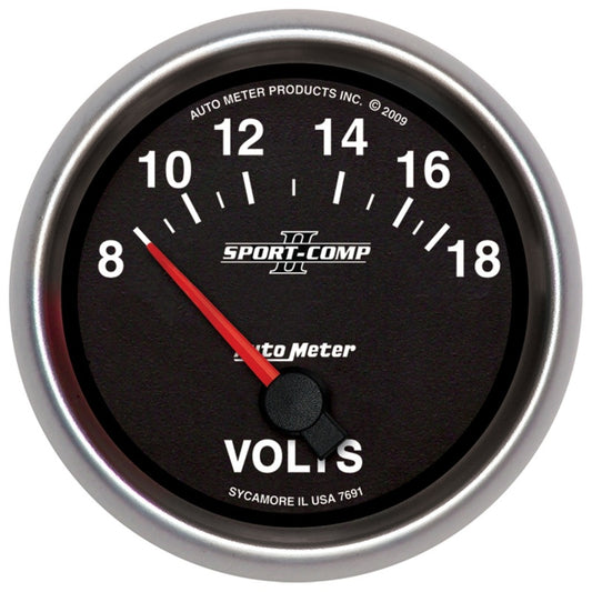 Autometer Sport-Comp II 2-5/8in 18V Electrical Voltmeter Gauge - Burkken Auto Parts