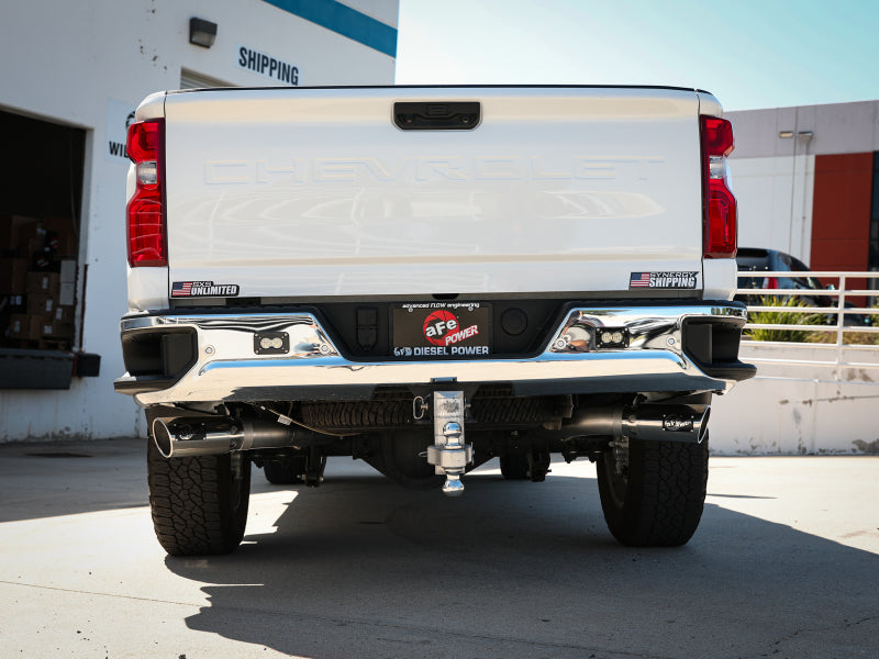 aFe Large Bore-HD 4in 409SS DPF-Back Exhaust System w/Polished Tips 20 GM Diesel Trucks V8-6.6L - Burkken Auto Parts