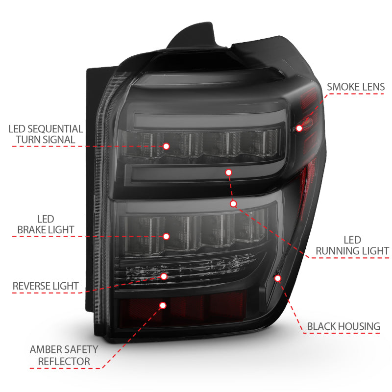 ANZO 2014-2020 Toyota 4Runner T.L Black Housing Smoke Lens Red Light Bar W/Sequential - Burkken Auto Parts