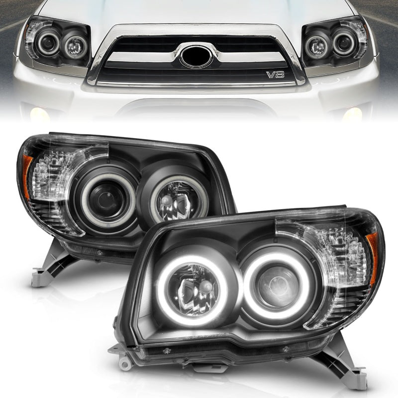 ANZO 2006-2009 Toyota 4Runner Projector Headlights w/ Halo Black - Burkken Auto Parts