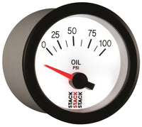 Autometer Stack 52mm 0-100 PSI 1/8in NPTF Electric Oil Pressure Gauge - White - Burkken Auto Parts