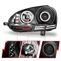 ANZO 2006-2009 Volkswagen Rabbit Projector Headlights w/ Halo Black (CCFL) - Burkken Auto Parts