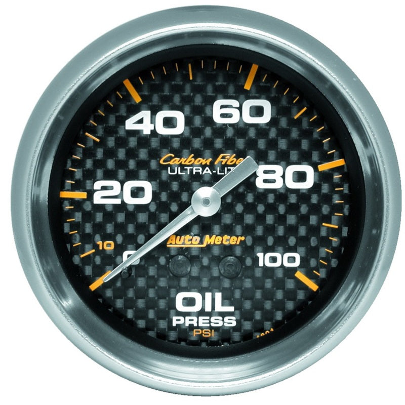 Autometer Ultra-Lite 2.625in Mechanical 100 PSI Oil Pressure Gauge - Carbon Fiber - Burkken Auto Parts