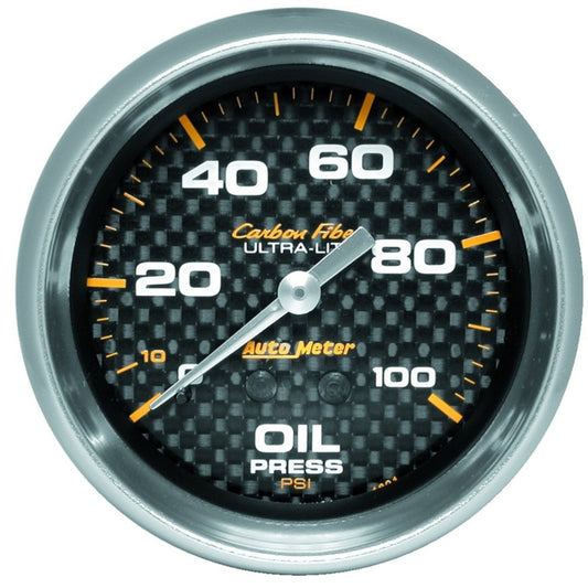 Autometer Ultra-Lite 2.625in Mechanical 100 PSI Oil Pressure Gauge - Carbon Fiber - Burkken Auto Parts