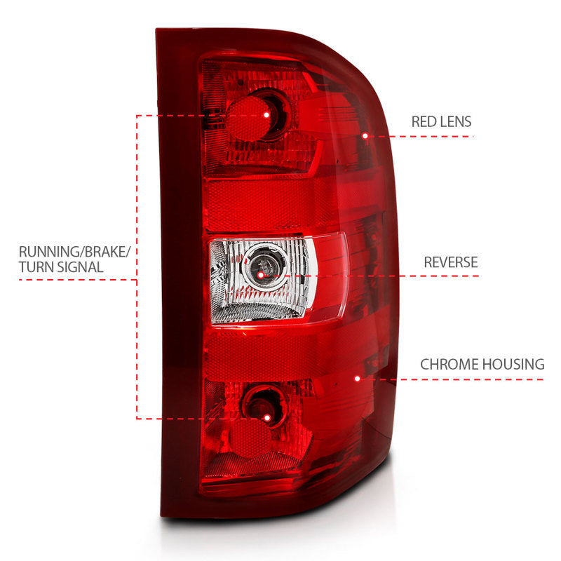 ANZO 2007-2013 Chevy Silverado Taillight Red/Clear Lens (OE Replacement) - Burkken Auto Parts