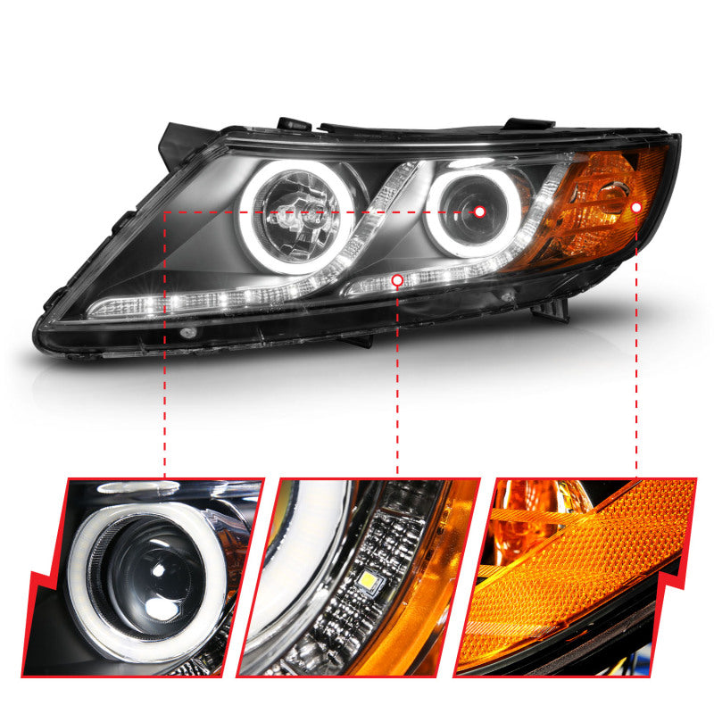 ANZO 2011-2013 Kia Optima Projector Headlights w/ Halo Black (CCFL) - Burkken Auto Parts