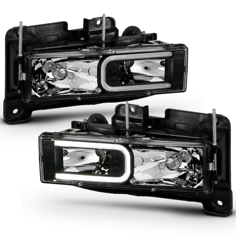 ANZO 1999-2000 Cadillac Escalade Crystal Headlights Light Bar Black Housing (Pair) - Burkken Auto Parts