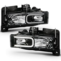 ANZO 1999-2000 Cadillac Escalade Crystal Headlights Light Bar Black Housing (Pair) - Burkken Auto Parts