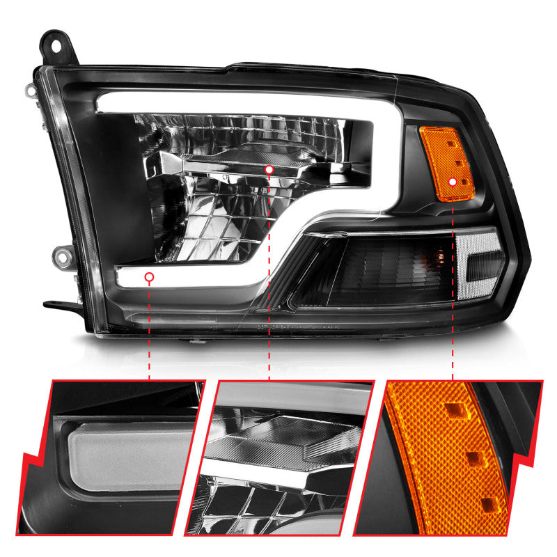 ANZO 2009-2020 Dodge Ram 1500 Full LED Square Projector Headlights w/ Chrome Housing Black Amber - Burkken Auto Parts