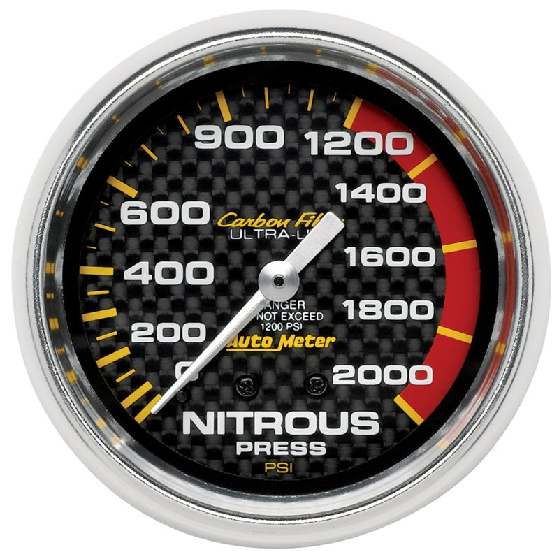 Autometer Carbon Fiber 66.7mm Mechanical 0-2000 PSI Nitrous Press Gauge - Burkken Auto Parts