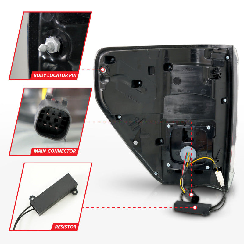 ANZO 21-23 Ford F-150 LED Taillights Seq. Signal w/BLIS Cover - Black Smoke - Burkken Auto Parts
