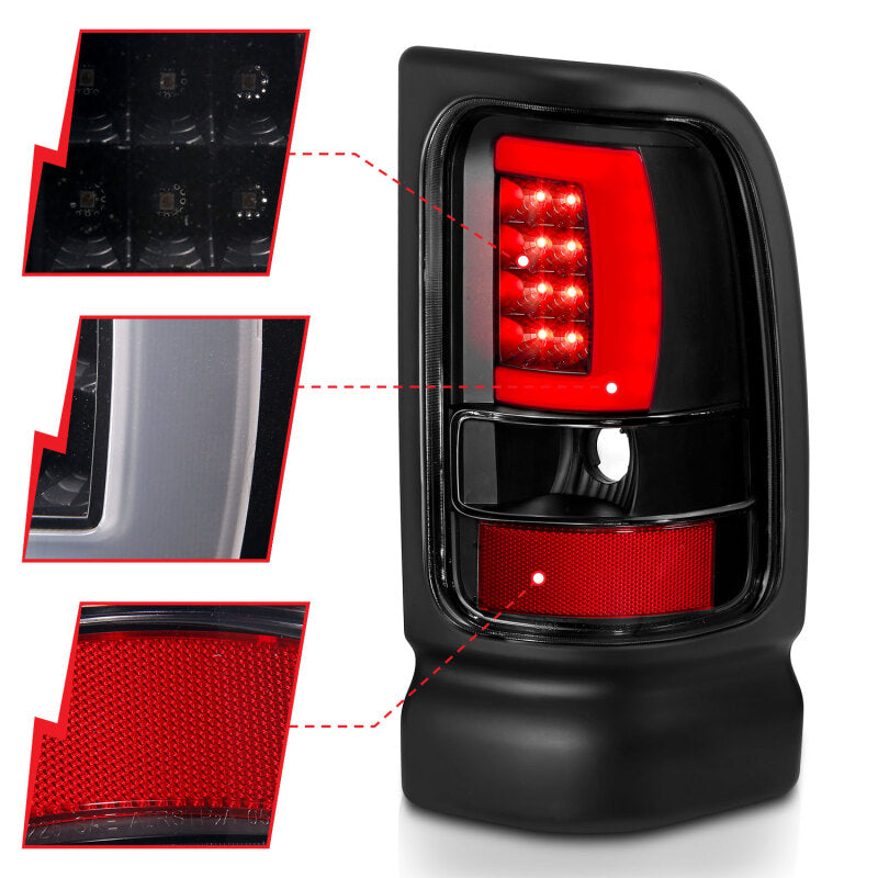 ANZO 1994-2001 Dodge Ram 1500 LED Taillights Plank Style Black w/Clear Lens - Burkken Auto Parts