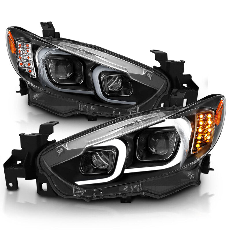 ANZO 2014-2015 Mazda 6 Projector Headlights w/ Plank Style Design Black - Burkken Auto Parts