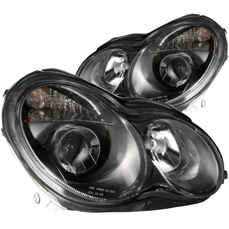 ANZO 2001-2007 Mercedes Benz C Class W203 Projector Headlights Black - Burkken Auto Parts