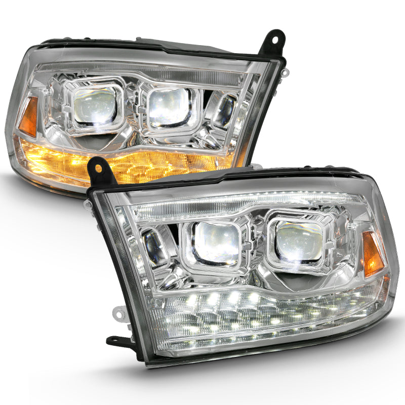 ANZO 2009-2018 Dodge Ram 1500 Led Projector Plank Style Switchback H.L Halo Chrome Amber (OE Style) - Burkken Auto Parts