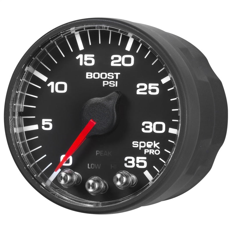 Autometer Spek-Pro Gauge Boost 2 1/16in 35psi Stepper Motor W/Peak & Warn Black/Black - Burkken Auto Parts