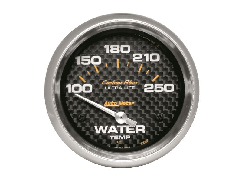 AutoMeter Gauge Water Temp 2-5/8in (66.7mm) 100-250F Electric Carbon Fiber - Burkken Auto Parts