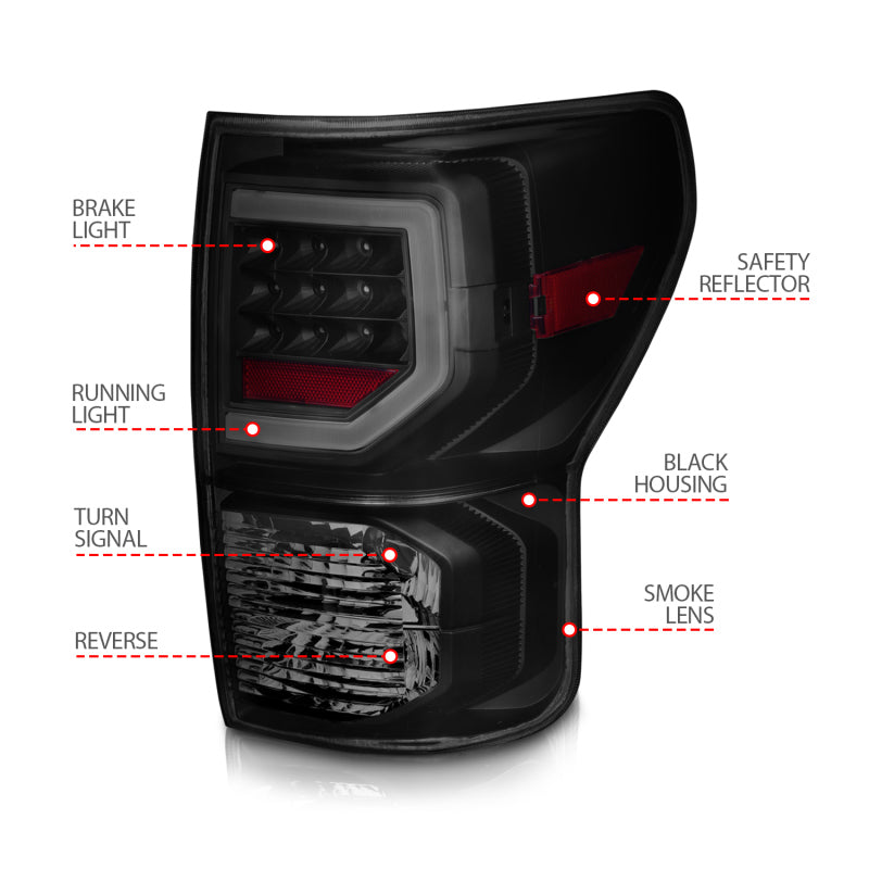 ANZO 07-11 Toyota Tundra Full LED Taillights Black Housing Smoke Lens G2 (w/C light Bars) - Burkken Auto Parts