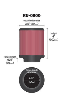 K&N Filter Universal Rubber Filter 2 1/4 inch Flange 3 1/2 inch OD 4 inch Height - Burkken Auto Parts