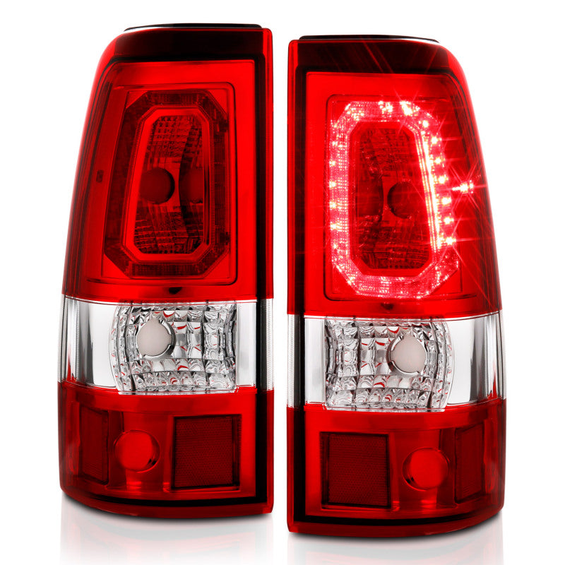 ANZO 1999-2002 Chevy Silverado 1500 LED Taillights Plank Style Chrome With Red/Clear Lens - Burkken Auto Parts