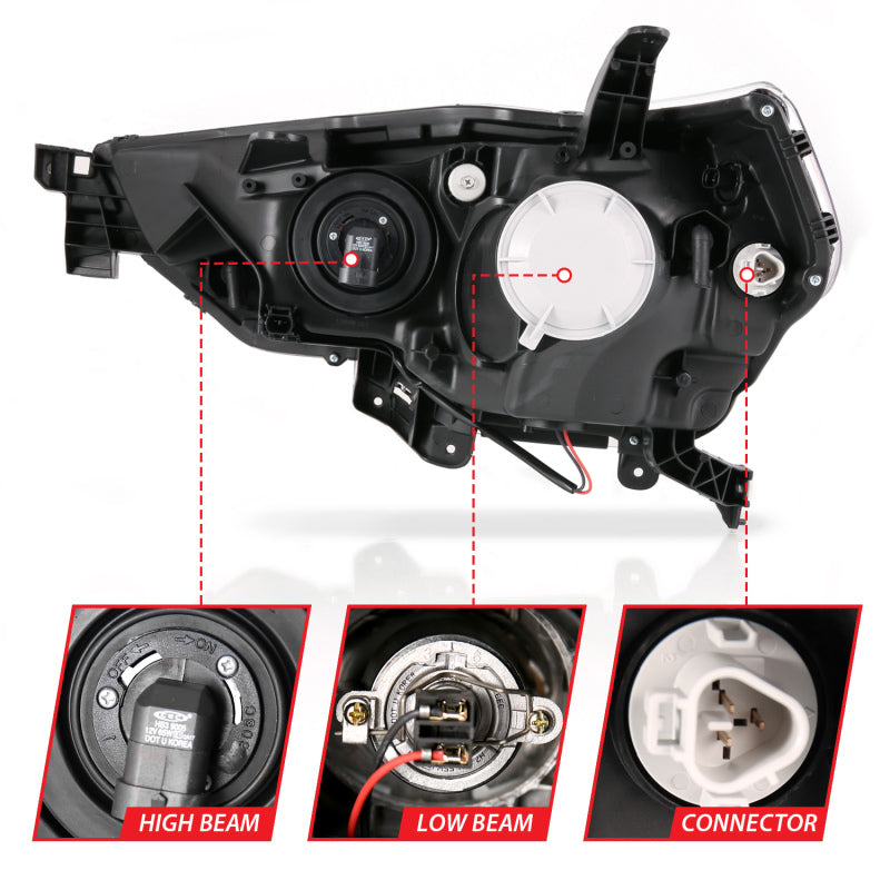 ANZO 14-18 Toyota 4 Runner Plank Style Projector Headlights Black w/ Amber - Burkken Auto Parts