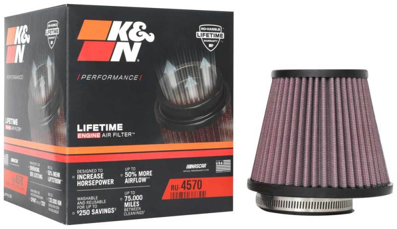 K&N Universal Air Filter 2-7/8in Flange / 5-3/16in Base / 3-1/2in Top / 4-7/16in Height - Burkken Auto Parts