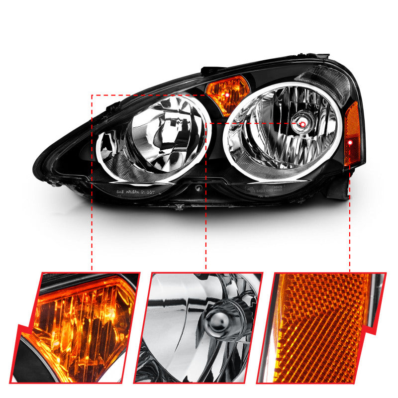 ANZO 2002-2004 Acura RSX Crystal Headlights Black - Burkken Auto Parts