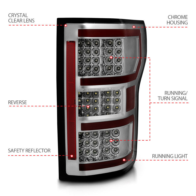 ANZO 18-19 Ford F-150 LED Taillights Chrome - Burkken Auto Parts