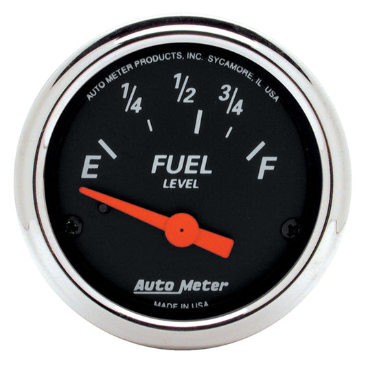 Autometer Designer Black Fuel Level Gauge 2-1/16in Electrical 70 Ohms E / 10 Ohms F - 90 Deg Sweep - Burkken Auto Parts
