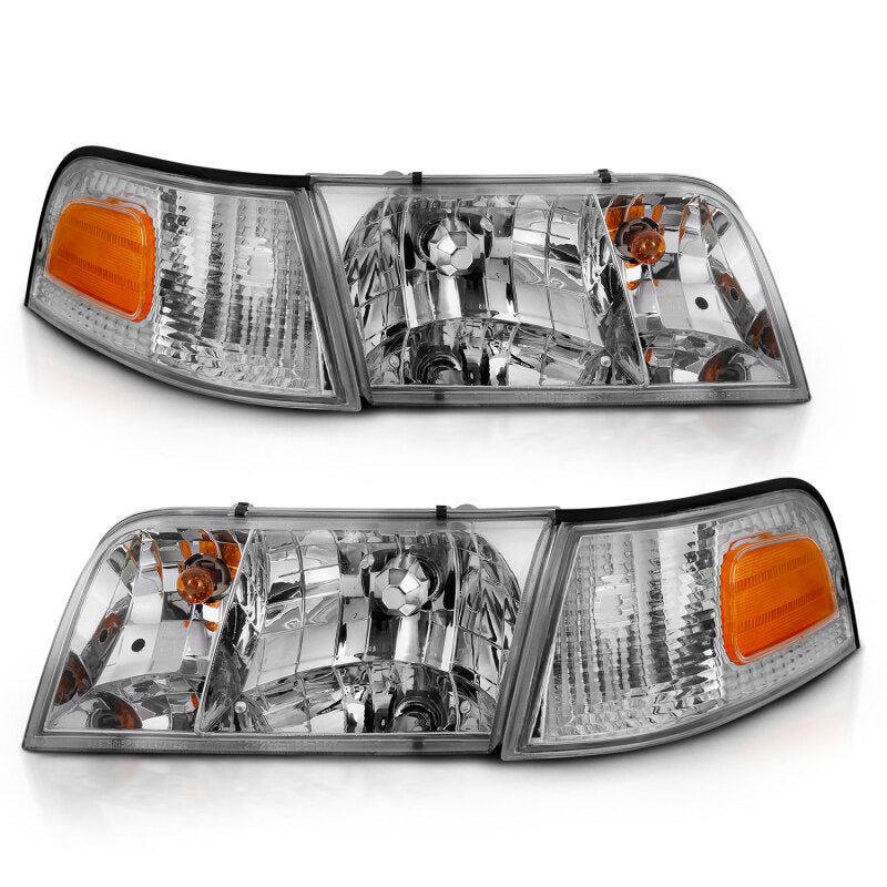 ANZO 1998-2005 Ford Crown Victoria Crystal Headlight Chrome With Bumper Light (OE) - Burkken Auto Parts