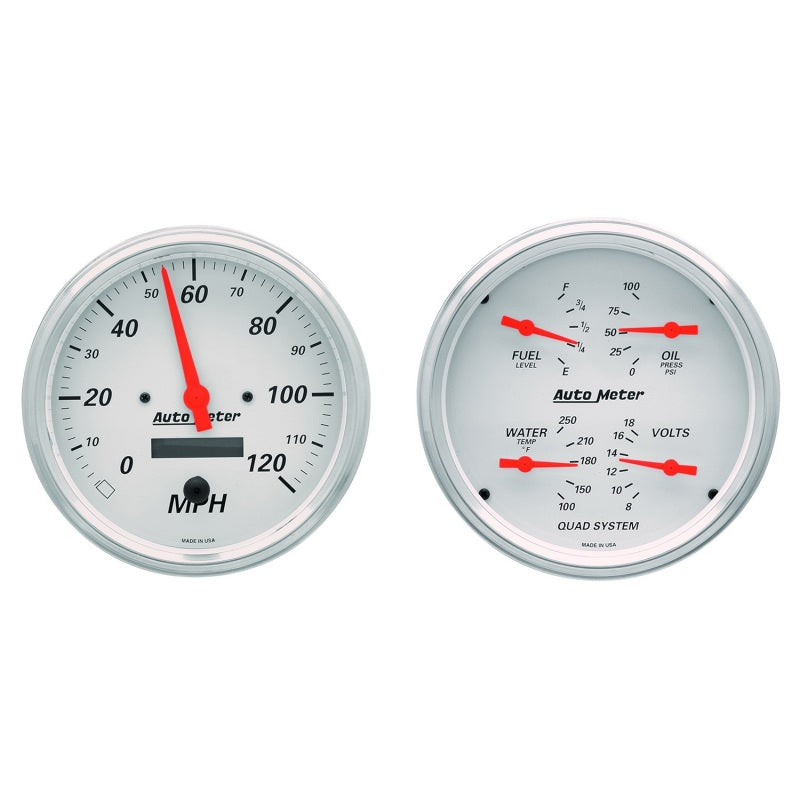 AutoMeter Gauge Kit 2 Pc. Quad & Speedometer 5in. Arctic White - Burkken Auto Parts