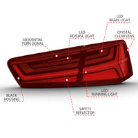 ANZO 2012-2018 Audi A6 LED Taillight Black Housing Red/Clear Lens 4 pcs (Sequential Signal) - Burkken Auto Parts