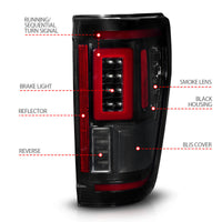 ANZO 21-23 Ford F-150 LED Taillights Seq. Signal w/BLIS Cover - Smoke Blk (For Factory Halogen ONLY) - Burkken Auto Parts