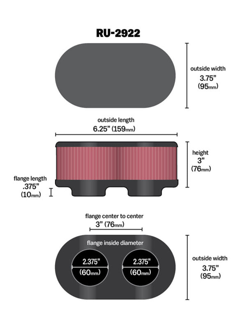 K&N Filter Universal Filter 2 3/4 inch Dual Flange GSXR Oval (2/Box) - Burkken Auto Parts