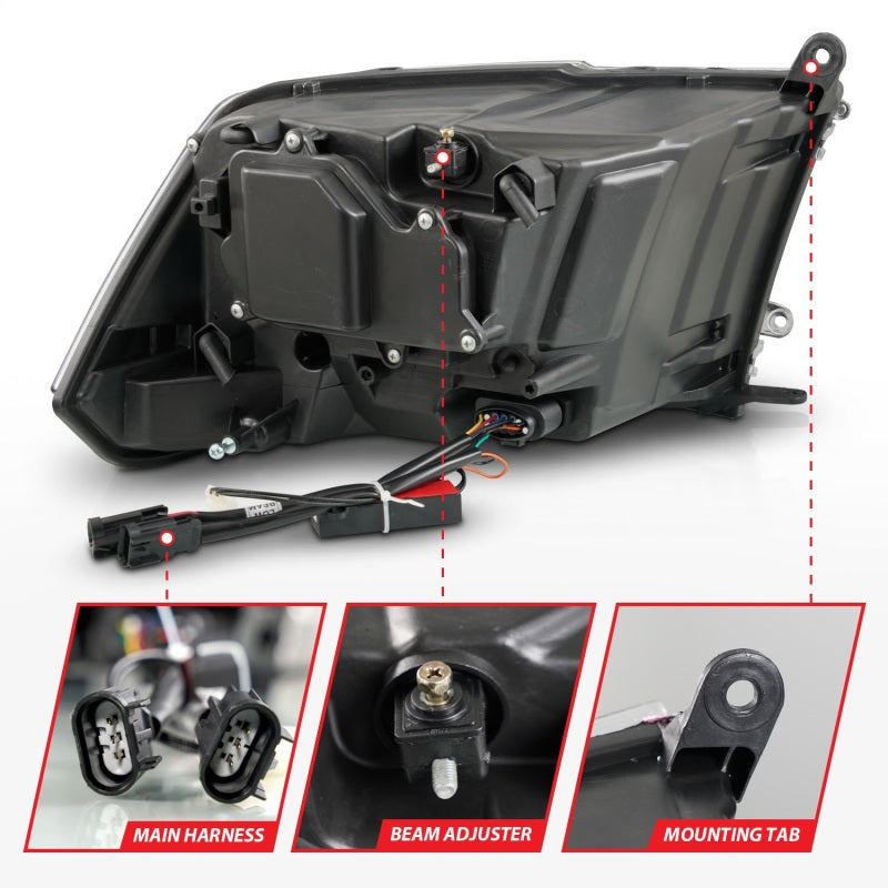 ANZO 09-18 Dodge Ram 1500/2500/3500 LED Plank Style Headlights Switchback + Sequential - Matte Black - Burkken Auto Parts