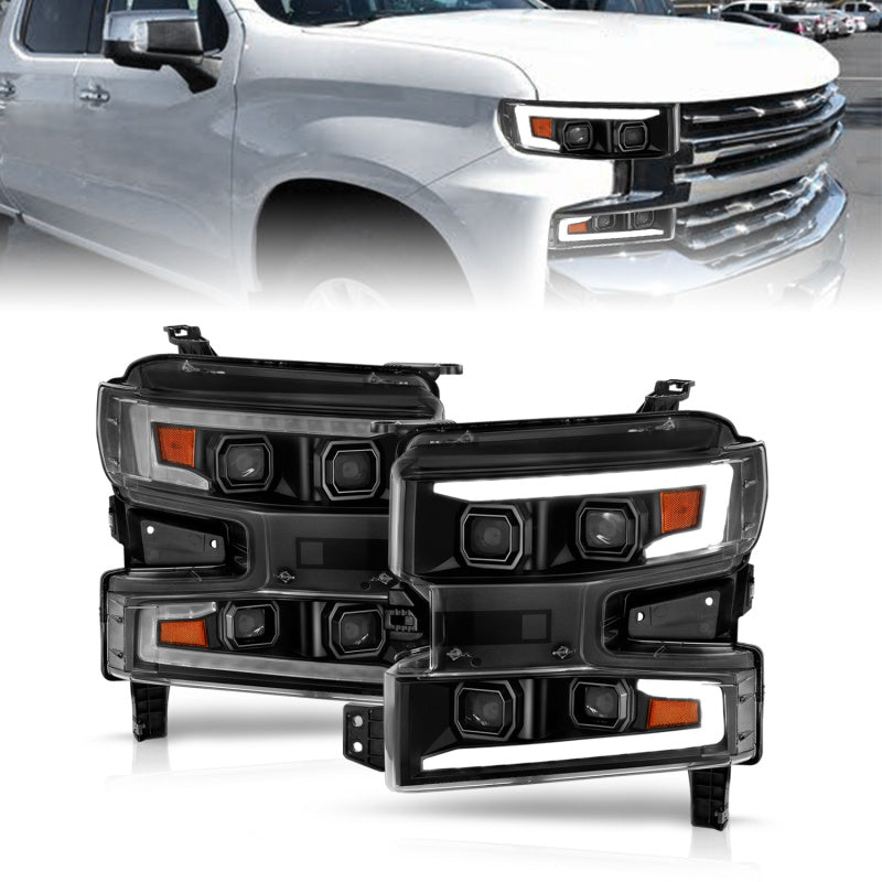 ANZO 19-22 Chevrolet Silverado 1500 LED Proj HL w/Lgt Bar SwBk Seq. Blk w/In. Light - Passenger Side - Burkken Auto Parts