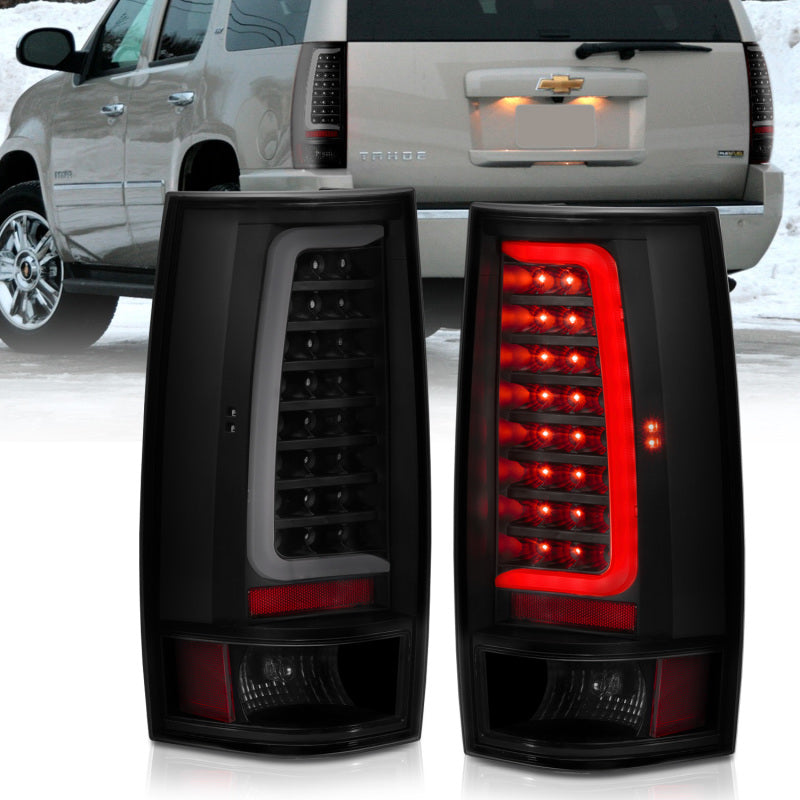 ANZO 2007-2014 Chevy Tahoe LED Taillight Plank Style Black w/Smoke Lens - Burkken Auto Parts