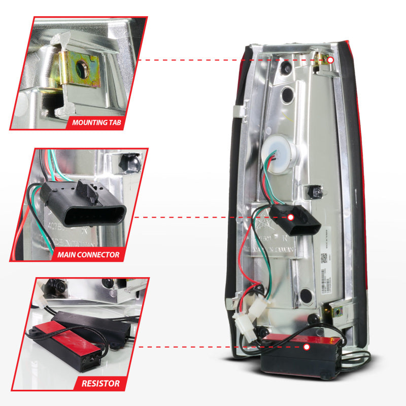 ANZO 88-99 Chevy C/K1500/2500/3500 Full LED Light Tube Taillights Chrome Housing Red/Clear Lens - Burkken Auto Parts