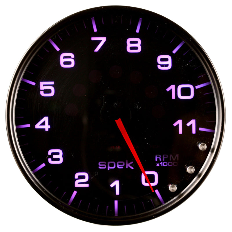 Autometer Spek-Pro Gauge Tachometer 5in 11K Rpm W/Shift Light & Peak Mem Black/Smoke/Black - Burkken Auto Parts