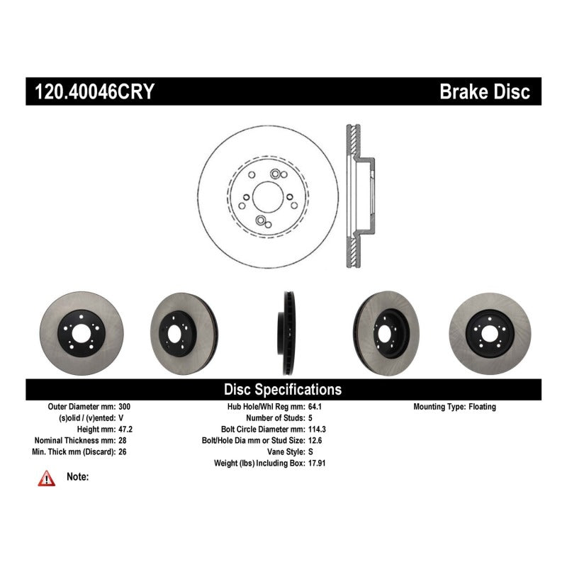 Stoptech 04-10 Acura TSX / 01-03 CL / 01-06 MDX / 05-10 Accord SEDAN Front Performance CRYO Rotor - Burkken Auto Parts