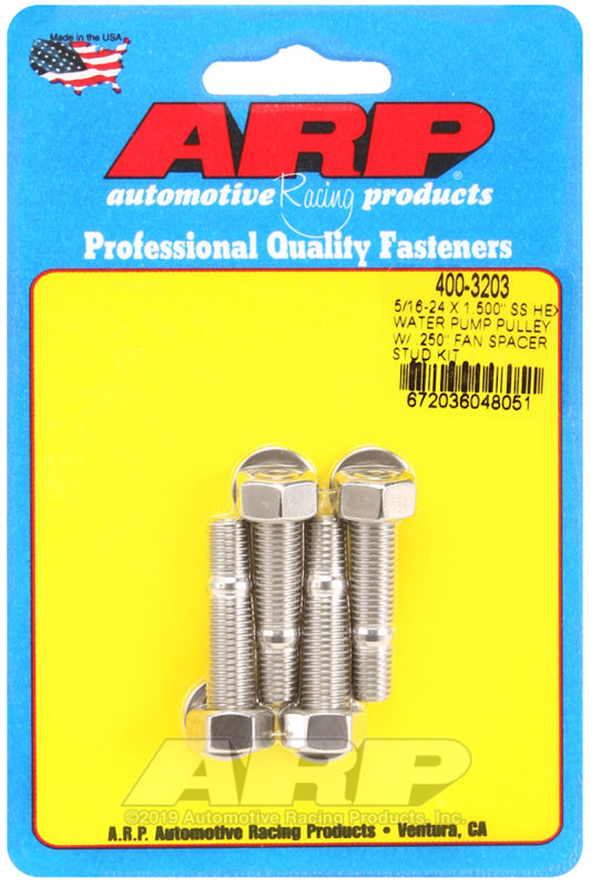 ARP 5/16-24 X 1.500 SS Hex Water Pump Pulley w/ .250in Fan Spacer Stud Kit - Burkken Auto Parts