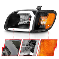 ANZO 00-04 Toyota Tundra (Fits Reg/Acc Cab Only) Crystal Headlights w/Light Bar Black w/Corner Light - Burkken Auto Parts